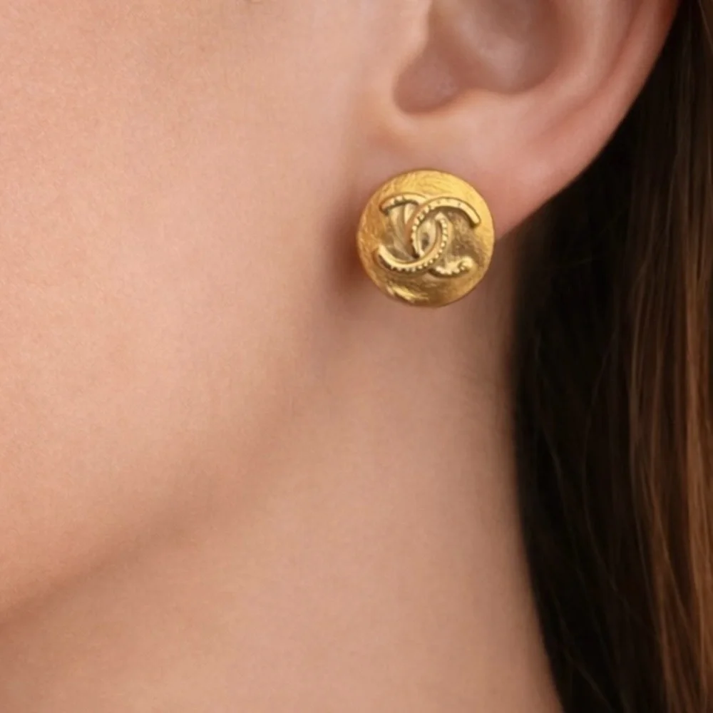 CHANEL Gold Iconic CC Logo Earrings